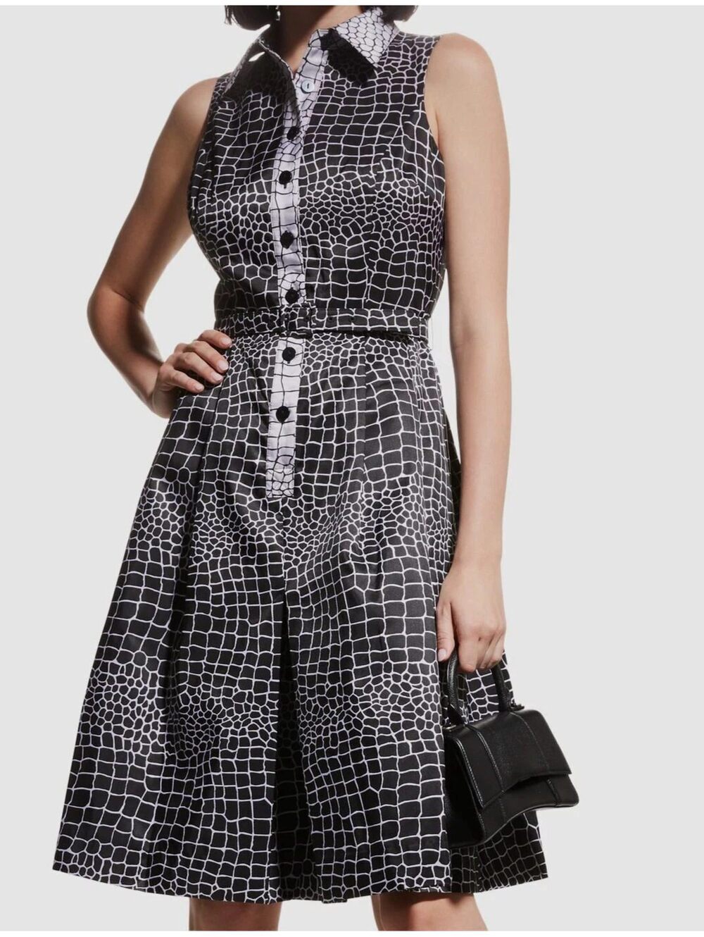 Teri Jon Women Black Giraffe-Print Sleeveless Shirtdress - $480 MSRP